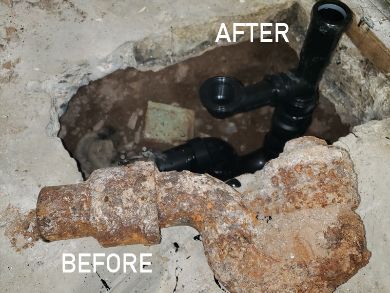 Before and After Drain Installation Repipe